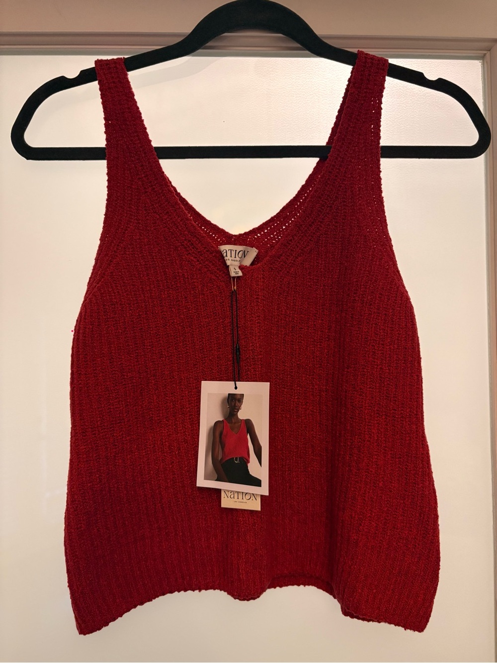 Red Knit V-Neck Tank